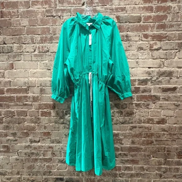 NWT Banana Republic Emerald Green Cotton Poplin Midi Shirt Dress Size XL XXL - Picture 5 of 10